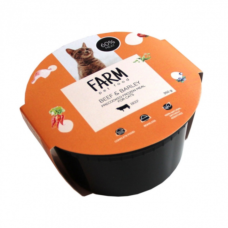 Farm Pre cooked frozen meal for cats with beef barley 350g