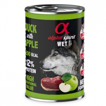 ALPHA SPIRIT WET food for dogs with duck and green apples 400g