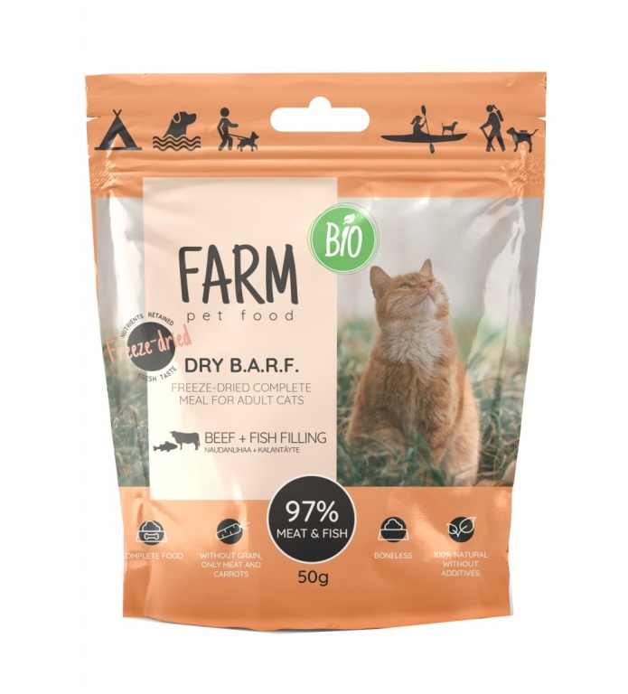 Farm B.A.R.F. freeze dried feed cat food with beef and salmon