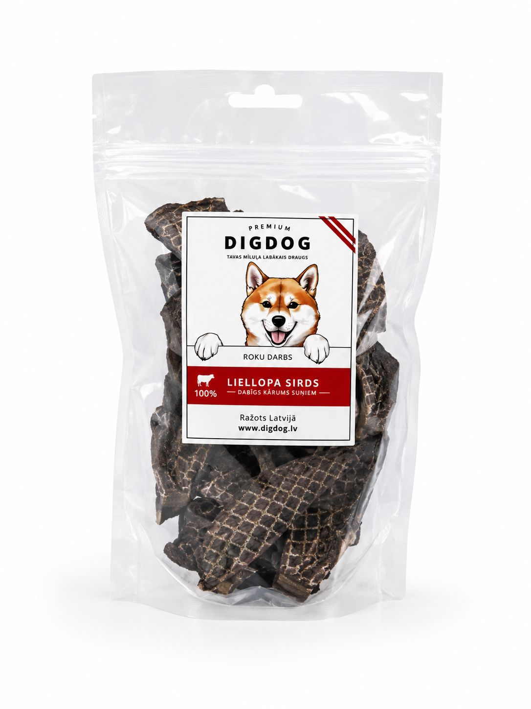 DigDog Liellopa sirds strēmelītes 40g